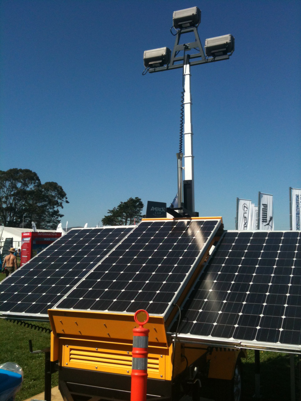 Solar powered security light at America’s Cup World Series in San Francisco Photovoltaic
