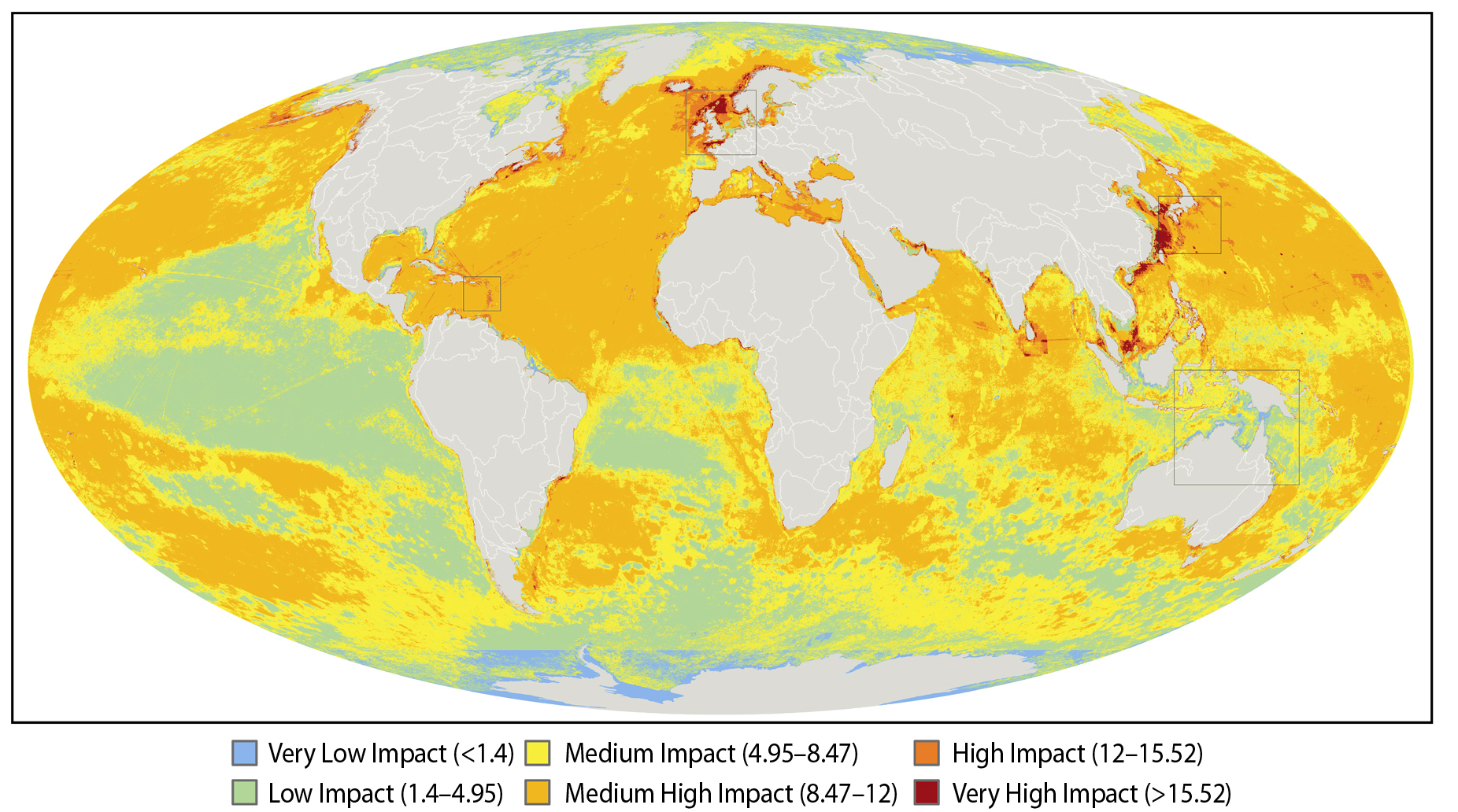 A Global Map Of Human Impact On Marine Ecosystems Map of Human Impacts to Marine Ecosystems | Sailors for the Sea