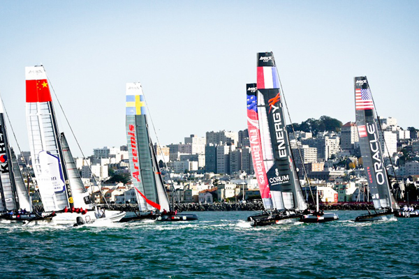AC45's Racing along the San Francisco City Front - Photo by Frances Kupersmith AC45 racing in San Francisco