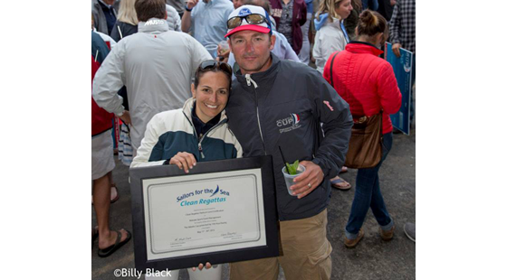 Julianna Barbieri and Hugh Piggin, race organizers of The Atlantic Cup with the Platinum Level Clean Regattas certification. Julianna Barbieri and Hugh Piggin