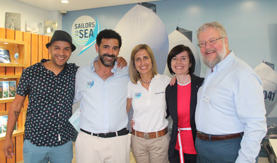 From left to right, Joao Rodrigues illustrator of A Garaffa Magica, Bernardo Correa De Barros, President, Sailors for the Sea Portugal, Sara Rodi, author of A Garaffa Magica, Carla Pinheiro, publisher of A Garaffa Magica, David Rockefeller, Jr., Chairman, Sailors for the Sea. Bernardo Correa De Barros. Joao Rodrigues, Sara Rodi, David Rockefeller, Jr.