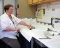 Dr. Cynthia Heil of Bigelow Laboratory for Ocean Sciences, Principal Investigator for the ECOHAB project, prepares a research space during the 2007 field study of Florida red tide. Photo credit: Mote Marine Laboratory Dr. Cynthia Heil, Bigelow Laboratory for Ocean Sciences