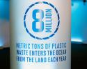 Blue lighting immersed guest in an undersea ocean, while ocean factoids reminded them why our ocean needs their help. 8 million metric tons, sailors for the sea, plastic, ocean, plastic pollution in ocean,