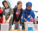 Students discovering how blubber protects whales from icy cold waters. Photo credit to Billy Black. whale blubber, marine science