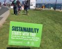 Throughout the Volvo Ocean Race Village, sustainability signs help visitors understand the goals of the sustainability plan, while highlighting the fun side of sustainability. 