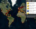 Worldwide map representing 762 coastal areas impacted by eutrophication and/or hypoxia. World map of eutrophication
